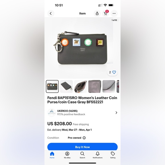 Authentic Fendi Key chain coin leather pouch Brandnew - Picture 7 of 7